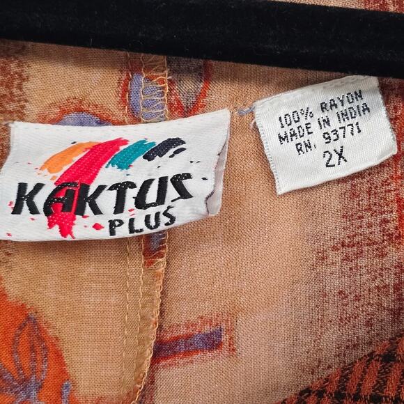 KAKTUS Y2K Boho Patchwork Midi Dress Plus Size 2X Side Slit Earth Tone Ethnic - Picture 4 of 9